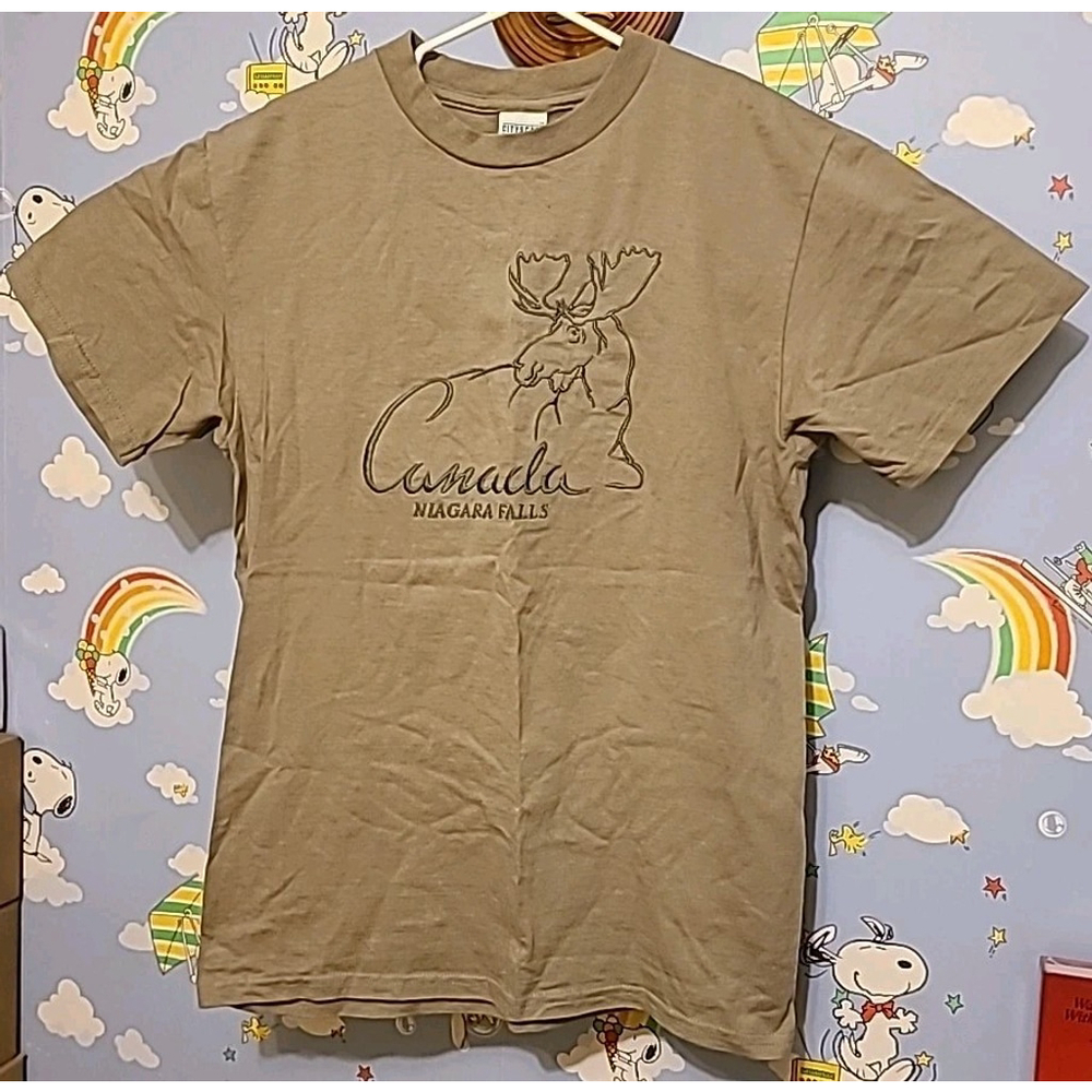 Vintage Made In Canada Niagara Falls Shirt Adult Sz Medium Green Moose Cityscape
